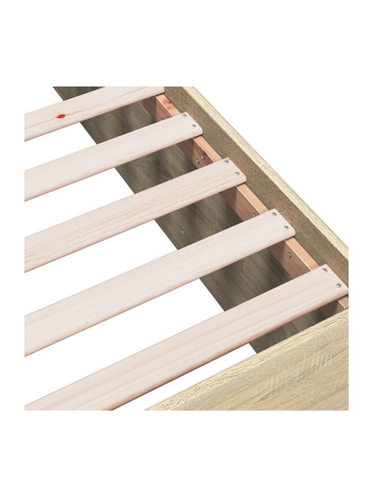 Half Double Wooden Bed Base Beige with Slats for Mattress 120x200cm