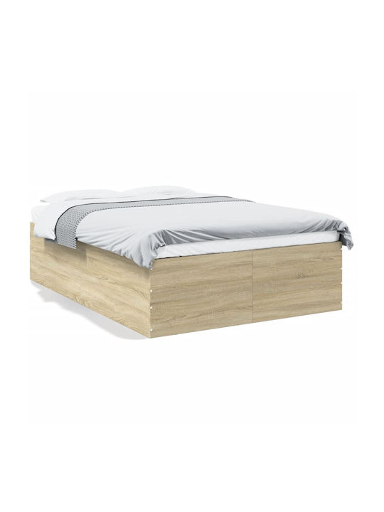 Half Double Wooden Bed Base Beige with Slats for Mattress 120x200cm