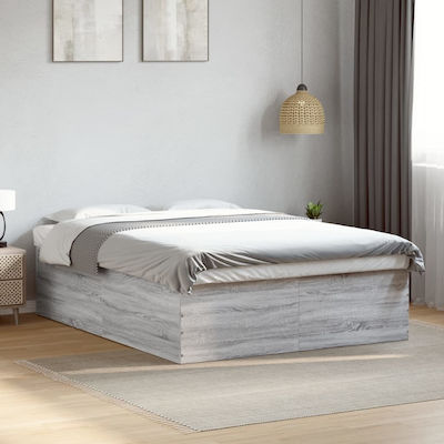 Bed Base Queen Size made of Wood Gray 160x200cm.