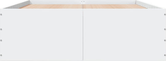 Легло King Size Дървено Бяло с Дъски Подходящо за Матрак 190x190cm