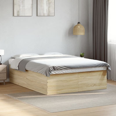 Bed Base Queen Size made of Wood Beige 160x200cm.