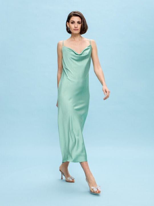 Summer Midi Evening Slip Dress Satin Green