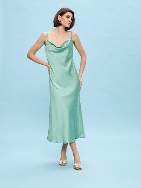 Summer Midi Evening Slip Dress Satin Green