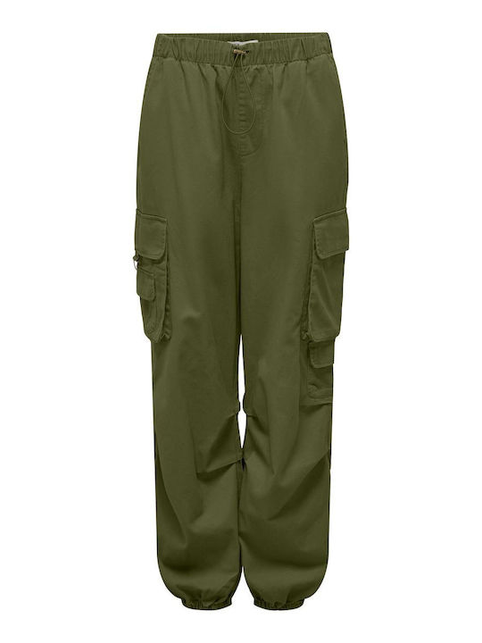 Only Damen Stoff Cargo Hose mit Gummizug khaki