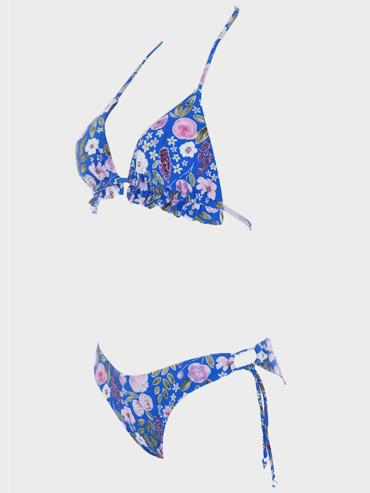 G Secret Bikini Set Triangle Top & Slip Bottom Blue Floral