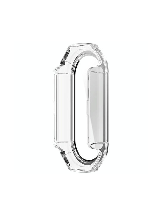 Carcasă de protecție integrată pentru ceas Xiaomi Mi Band 8, 8 bucăți + sticlă temperată, alb transparent