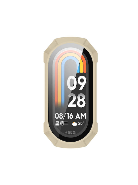 Xiaomi Mi Band 8 Pc + Tempered Glass Integrated Protective Watch Case Ivory White