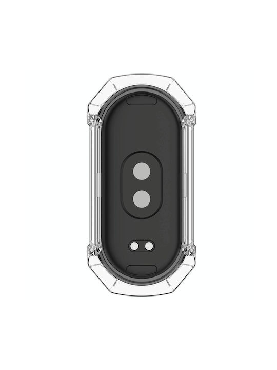 Carcasă de protecție integrată pentru ceas Xiaomi Mi Band 8, 8 bucăți + sticlă temperată, alb transparent