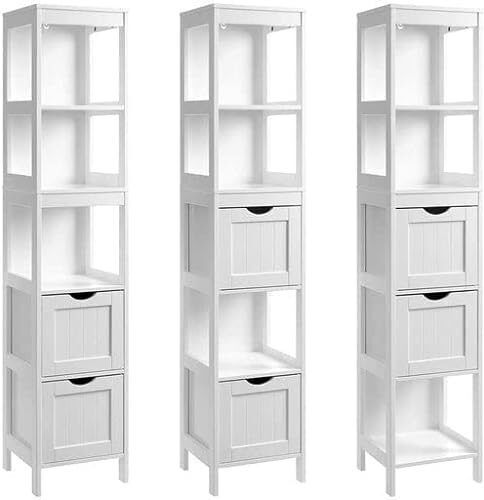 Songmics Floor Bathroom Shelf Wooden with 3 Shelves 30x30x141.5cm White