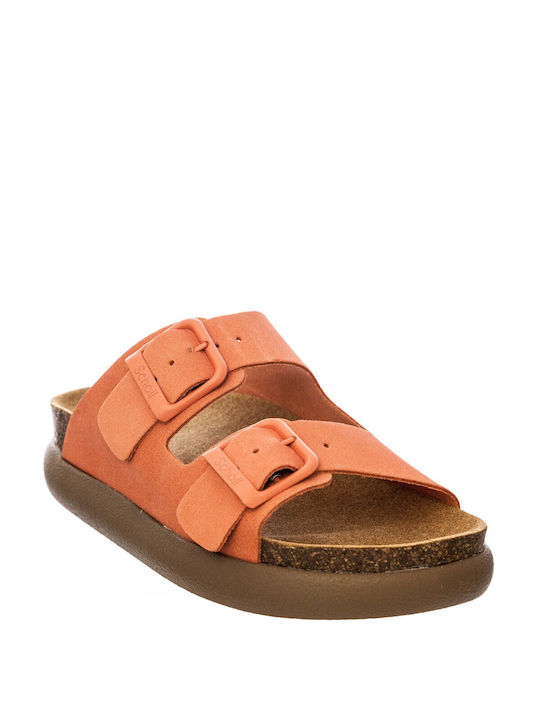 Scholl Leather Women's Flat Sandals in Orange Color