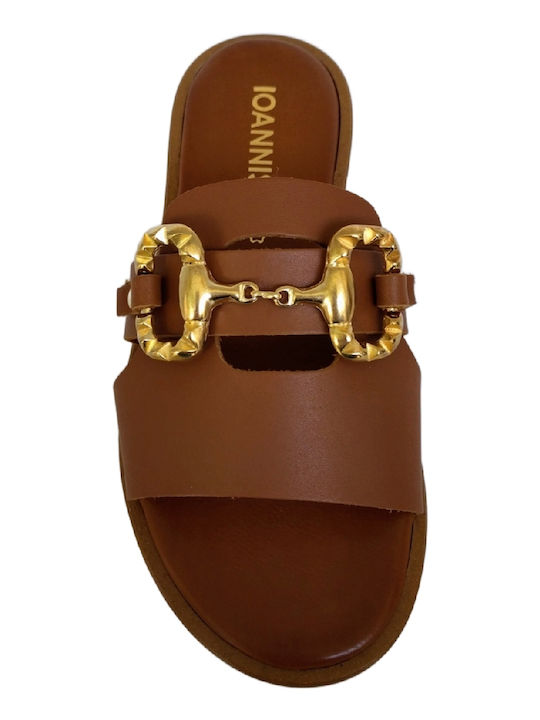 Leather Women's Flat Sandals Anatomic in Tabac Brown Color