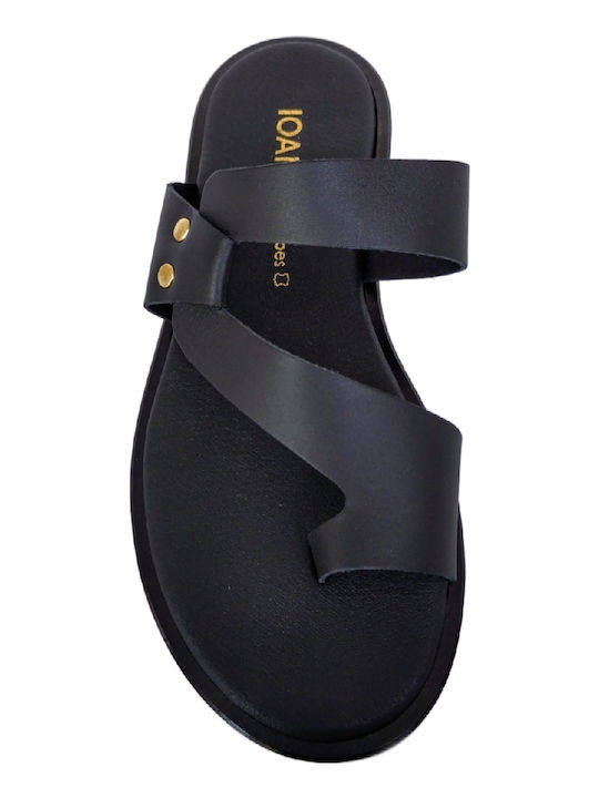 Leder Flache Sandalen für Damen Anatomisch in Schwarz Farbe