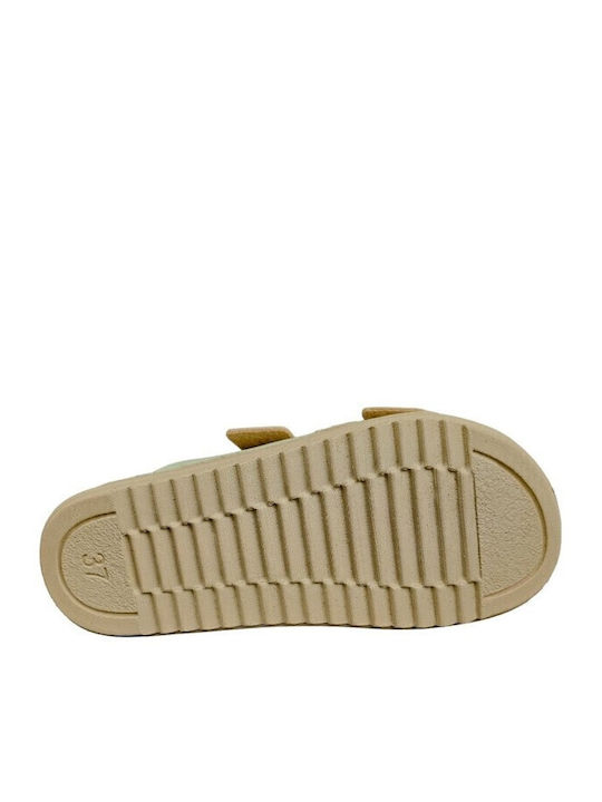Leather Women's Flat Sandals in Green Color