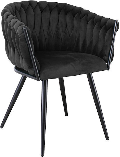 Verdi Dining Room Velvet Armchair Black Velvet-Black Metal 64x54x80cm