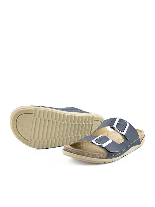Leather Women's Flat Sandals in Black Color