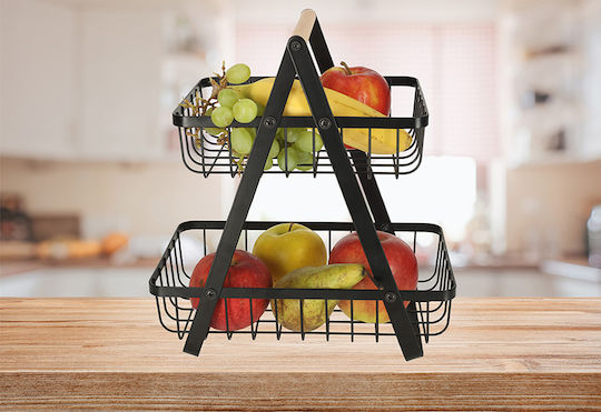 Fruitieră Metalic 2 nivele Negru