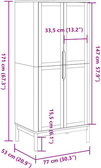 Double Door Wardrobe White 77x53x171cm