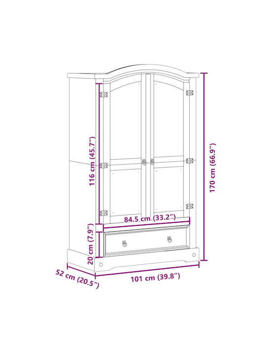 Двойна врата Гардероб Coffee 101x52x170см