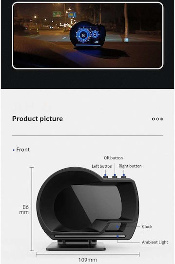 Car Dashboard Head Up Display, OBD2, Water Temperature, RPM Counter, Oil Temperature, Air-Fuel and Speedometer Analog Instrument 40mm