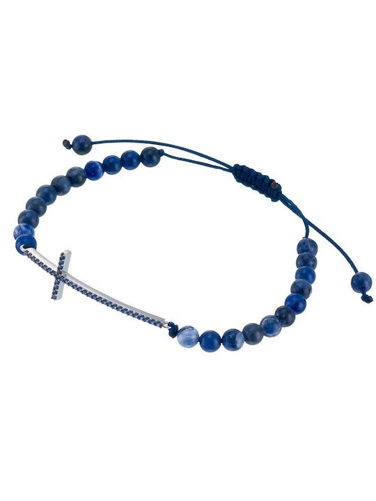 Bratara snur cruce argintie Lapis Lazuli