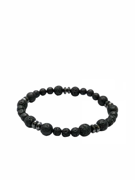 Handmade Men's Bracelet with Black Lava Stones and Hematite Tatu Moyo