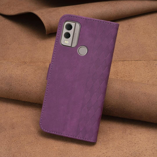 Nokia C22 karierte geprägte Lederhandyhülle Lila