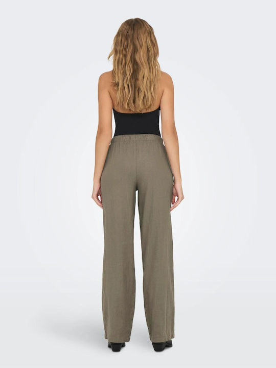 Only Women's Linen Trousers Brown