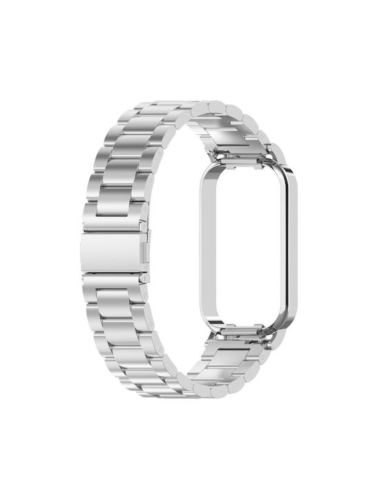 Xiaomi Smart Band 8 Active Three Bead Stainless Steel Watch Band + Watch Metal Frame Silver