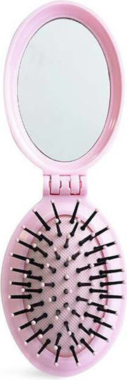 Idc Pocket Pop Out Brush Mirror Πτυσσόμενη Bούρτσα Mαλλιών Kαθρεφτάκι Ροζ