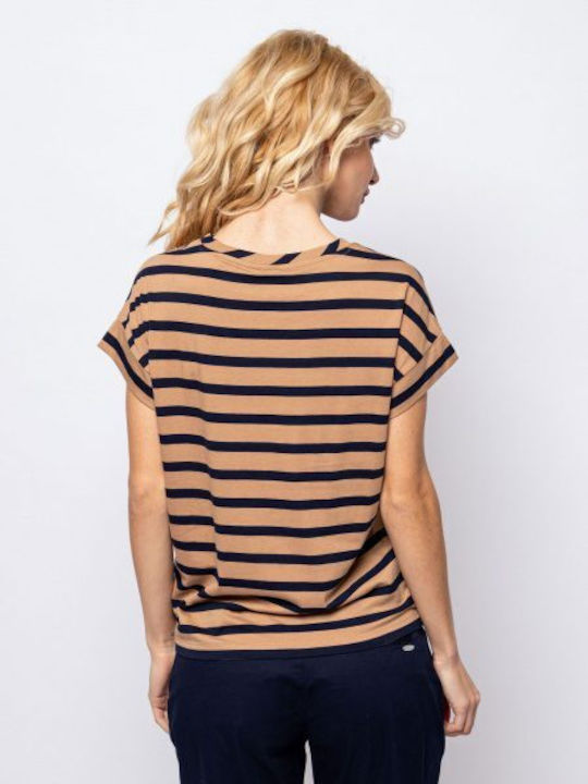 Heavy Tools Women's T-shirt Striped Brown