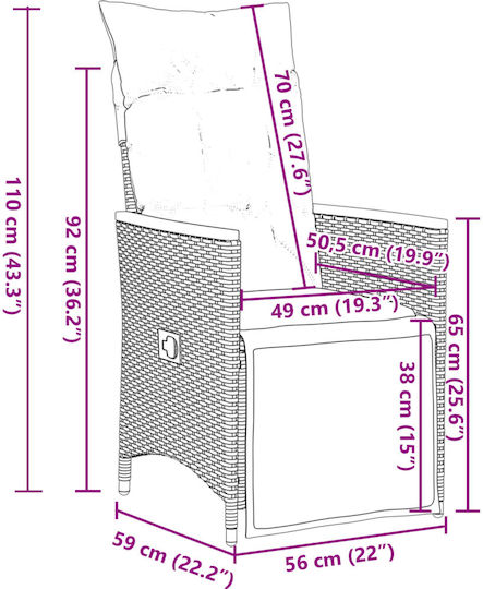 Fotoliu de exterior Rattan Black cu pernă 2buc 49x50.5x85cm