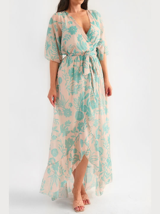 Antonetta Ecru Maxi Floral Lurex Crossover Dress