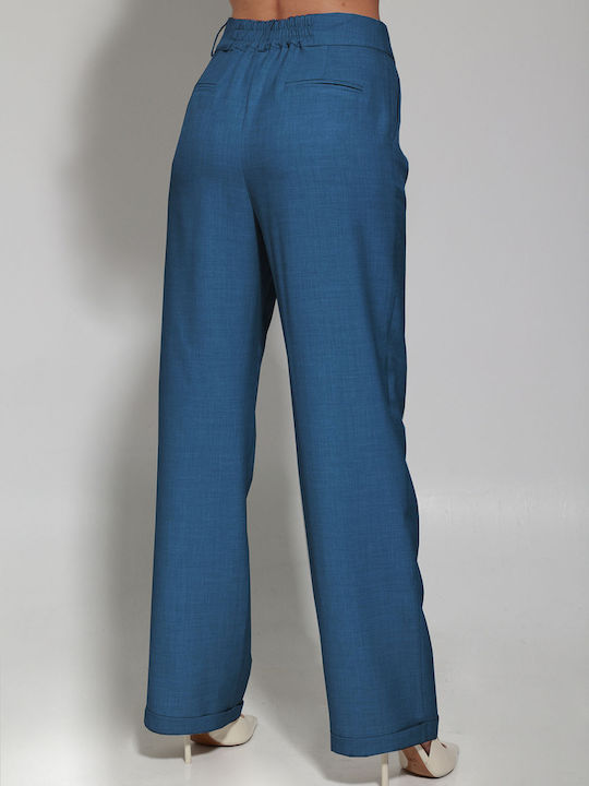 Tresor Women's Fabric Trousers in Straight Line Blue