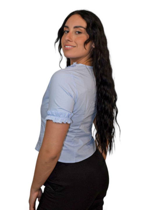 Morena Spain Κοντομάνικο Γυναικείο Πουκάμισο Γαλάζιο
