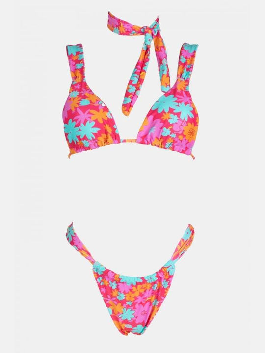 Bikini-Set 3-teilig Blumen Floral - Fuchsia