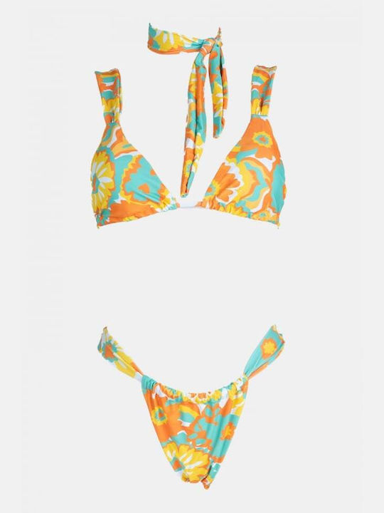 Set Bikini Set De Bikini Triunghi Floral Galben