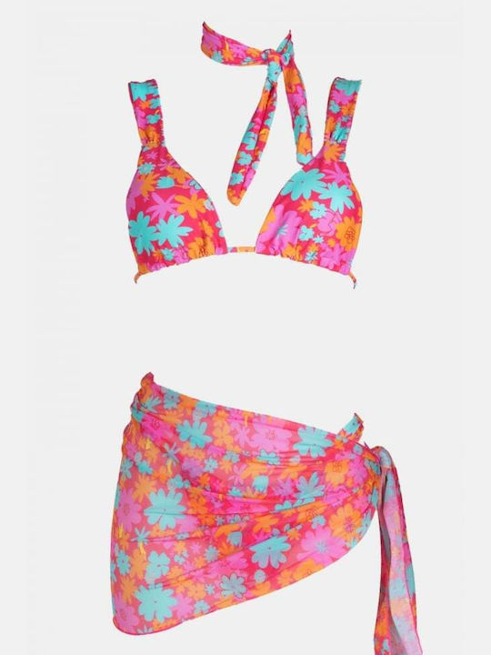 Bikini-Set 3-teilig Blumen Floral - Fuchsia