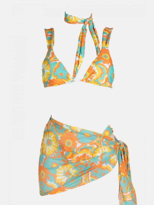 Set Bikini Set De Bikini Triunghi Floral Galben