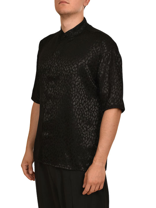 Twin Black Collar Shirt Herrenhemd Kurzärmelig Black