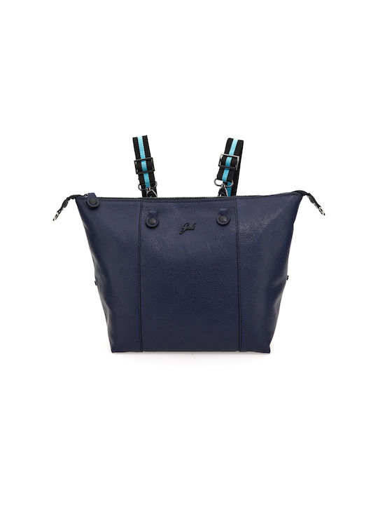 Δερμάτινη Γυναικεία Τσάντα Shopper Ώμου Navy Μπλε