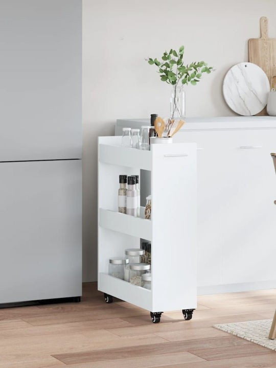 vidaXL Wooden Kitchen Trolley 3 Tiers White 60x22x79cm