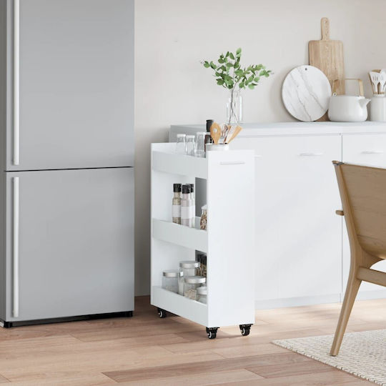 vidaXL Wooden Kitchen Trolley 3 Tiers White 60x22x79cm