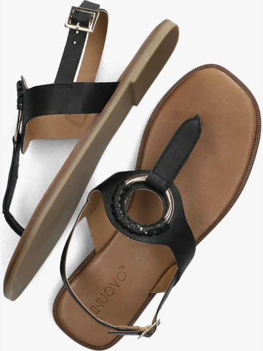 Leder Flache Sandalen für Damen in Schwarz Farbe