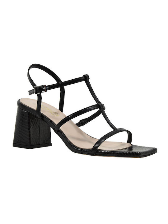 Fardoulis Leder Damen Sandalen in Schwarz Farbe