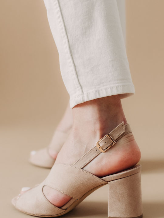 Suede Πέδιλα Συμμετρικό Σχέδιο 356.117-c Nude