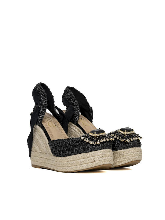 Exe Platforme dama în stil espadrile Negre