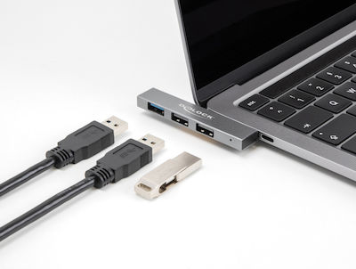 DeLock USB 3.0 4 Port Hub with USB-C Connection Gray