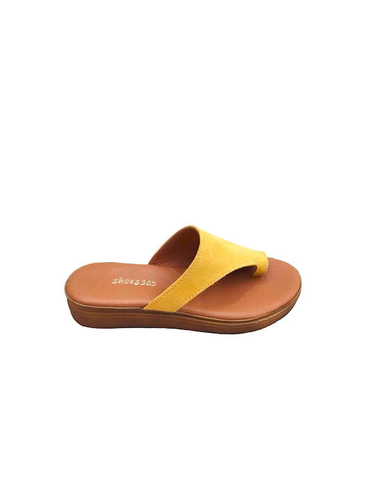 Prive Leather Women's Flat Sandals Anatomic in Yellow Color