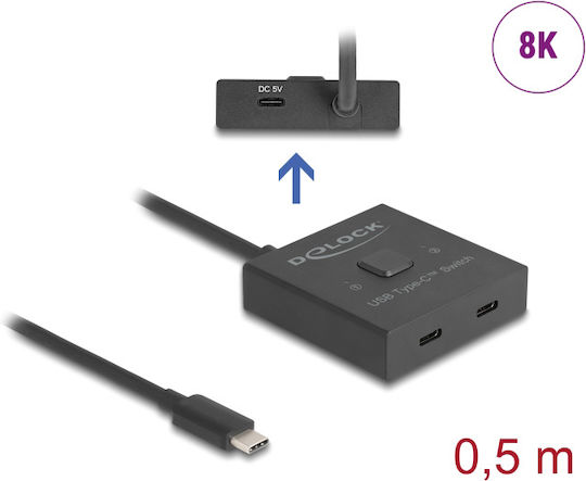 DeLock Usb-c Switch 18911 2 Σε 1 Bidirectional 10gbps 8k 100w KVM & Data Switch 18911