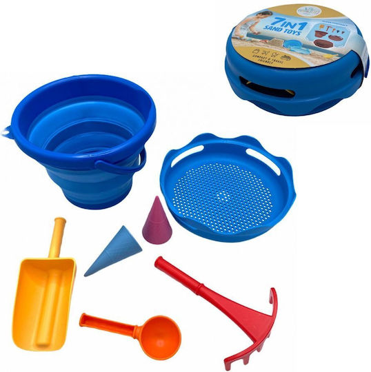Folding Beach Bucket Toys 7 in 1 Compactoys-blue